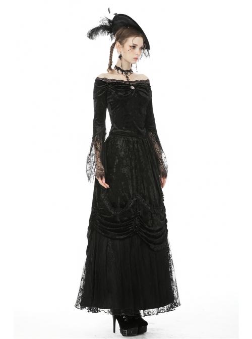 One-Word Collar Front Chest Frill Pendant Decoration Big Lace Cuff Black Gothic Velvet Blouse