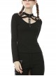 Front Chest Metal Eyelets Bandage Long Sleeve Black Punk Tight T-Shirt