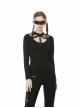 Front Chest Metal Eyelets Bandage Long Sleeve Black Punk Tight T-Shirt