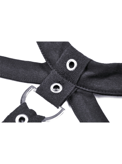 Front Chest Metal Eyelets Bandage Long Sleeve Black Punk Tight T-Shirt