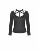 Front Chest Metal Eyelets Bandage Long Sleeve Black Punk Tight T-Shirt