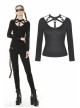 Front Chest Metal Eyelets Bandage Long Sleeve Black Punk Tight T-Shirt
