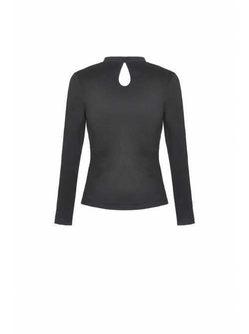 Front Chest Metal Eyelets Bandage Long Sleeve Black Punk Tight T-Shirt