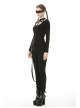 Front Chest Metal Eyelets Bandage Long Sleeve Black Punk Tight T-Shirt