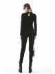 Front Chest Metal Eyelets Bandage Long Sleeve Black Punk Tight T-Shirt