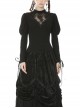 Front Chest Splice Decals Mesh Slit Lace-Up Long Sleeve Black Gothic T-Shirt
