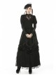 Front Chest Splice Decals Mesh Slit Lace-Up Long Sleeve Black Gothic T-Shirt