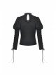 Front Chest Splice Decals Mesh Slit Lace-Up Long Sleeve Black Gothic T-Shirt