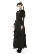 Front Chest Splice Decals Mesh Slit Lace-Up Long Sleeve Black Gothic T-Shirt