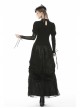 Front Chest Splice Decals Mesh Slit Lace-Up Long Sleeve Black Gothic T-Shirt