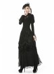 Front Chest Splice Decals Mesh Slit Lace-Up Long Sleeve Black Gothic T-Shirt