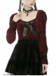 Square Collar Front Chest Bow Lantern Sleeve Wine Red Gothic Blouse