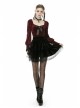 Square Collar Front Chest Bow Lantern Sleeve Wine Red Gothic Blouse