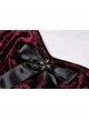 Square Collar Front Chest Bow Lantern Sleeve Wine Red Gothic Blouse