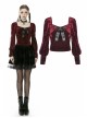Square Collar Front Chest Bow Lantern Sleeve Wine Red Gothic Blouse