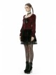 Square Collar Front Chest Bow Lantern Sleeve Wine Red Gothic Blouse