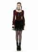 Square Collar Front Chest Bow Lantern Sleeve Wine Red Gothic Blouse