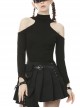 Off-Shoulder Back Zipper Long Sleeve Metal Eyelets Strap Black Punk Tight T-Shirt