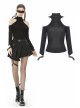 Off-Shoulder Back Zipper Long Sleeve Metal Eyelets Strap Black Punk Tight T-Shirt