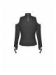 Off-Shoulder Back Zipper Long Sleeve Metal Eyelets Strap Black Punk Tight T-Shirt