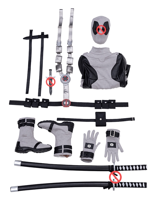 Comics X-Force White Deadpool Gray-black Battle Suit Halloween Cosplay Costume Set