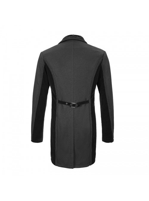 Front Floral Webbing Metal Retro Button Black Gothic Weft Velveteen Tailcoat