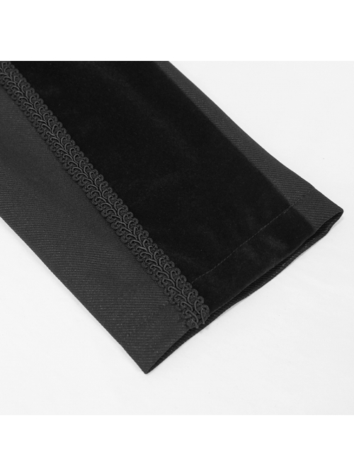 Front Floral Webbing Metal Retro Button Black Gothic Weft Velveteen Tailcoat