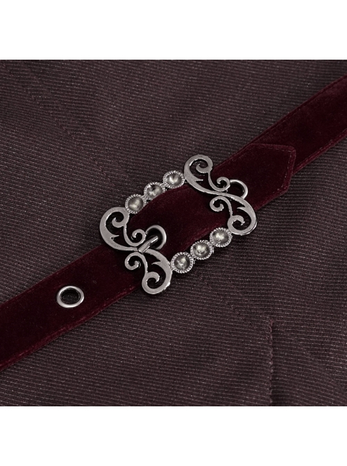 Front Floral Webbing Metal Retro Button Wine Red Gothic Weft Velveteen Tailcoat