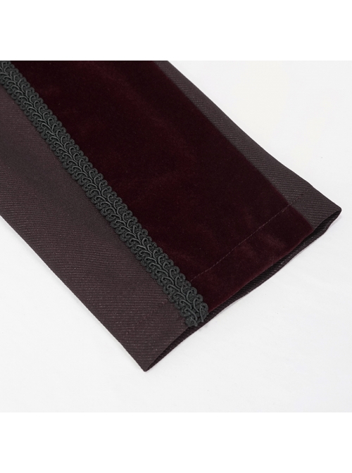 Front Floral Webbing Metal Retro Button Wine Red Gothic Weft Velveteen Tailcoat