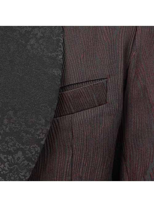 Front Metal Retro Button Metal Nail Cuff Dark Red  Gothic Jacquard Coat