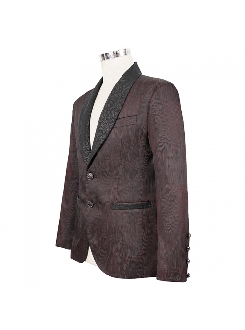Front Metal Retro Button Metal Nail Cuff Dark Red  Gothic Jacquard Coat