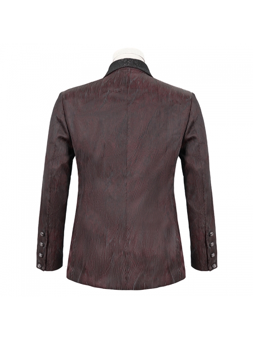 Front Metal Retro Button Metal Nail Cuff Dark Red  Gothic Jacquard Coat