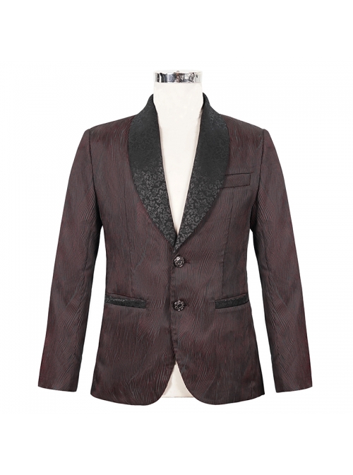 Front Metal Retro Button Metal Nail Cuff Dark Red  Gothic Jacquard Coat