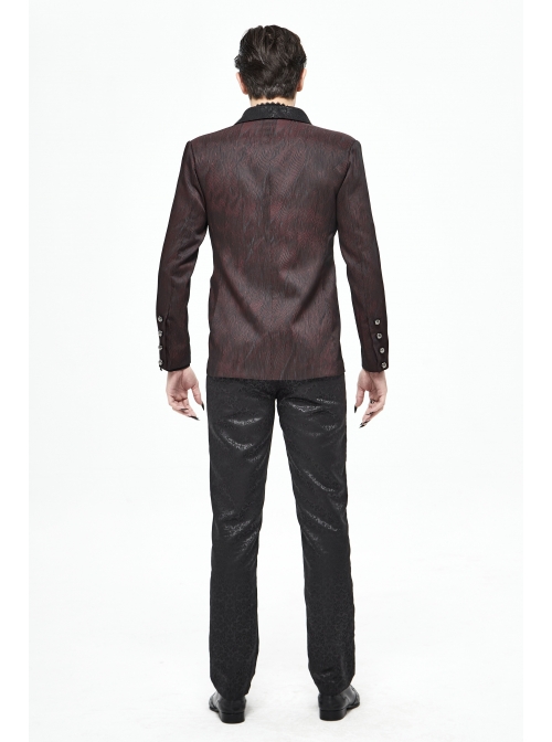 Front Metal Retro Button Metal Nail Cuff Dark Red  Gothic Jacquard Coat