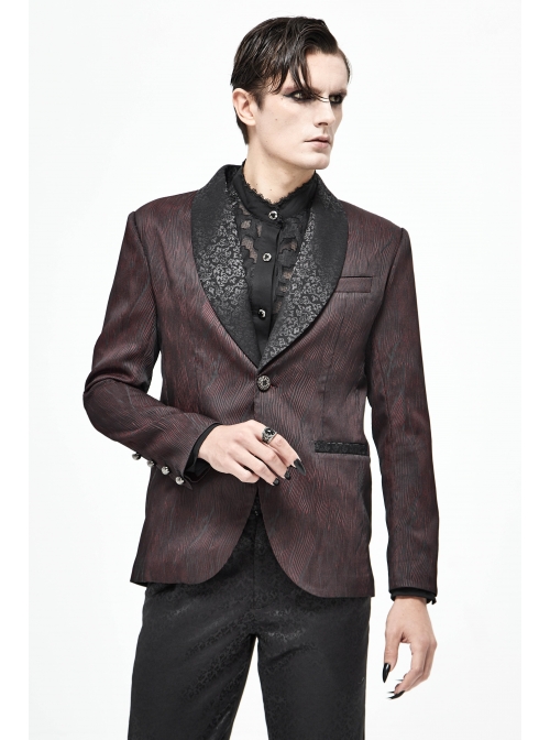 Front Metal Retro Button Metal Nail Cuff Dark Red  Gothic Jacquard Coat