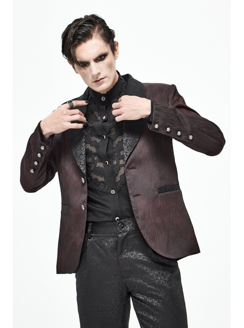 Front Metal Retro Button Metal Nail Cuff Dark Red  Gothic Jacquard Coat
