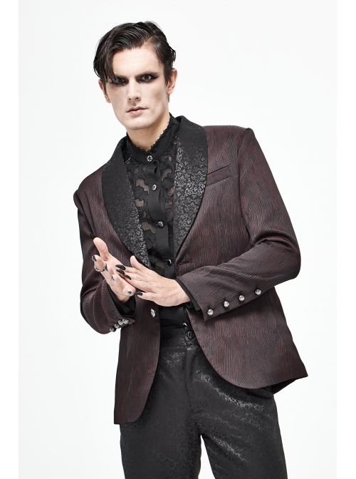Front Metal Retro Button Metal Nail Cuff Dark Red  Gothic Jacquard Coat