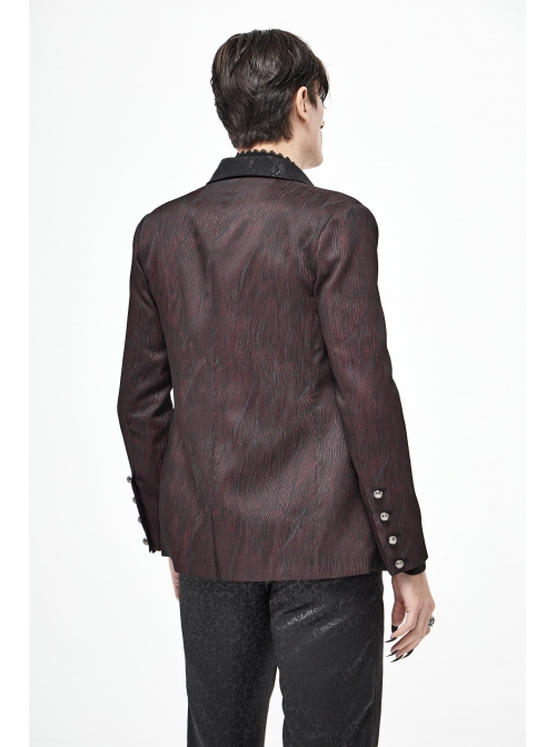 Front Metal Retro Button Metal Nail Cuff Dark Red  Gothic Jacquard Coat