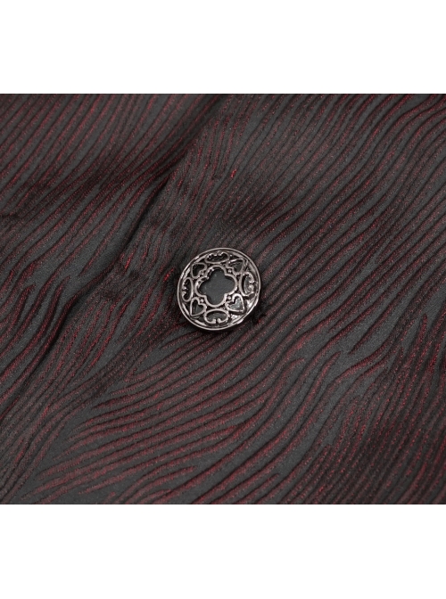 Front Metal Retro Button Metal Nail Cuff Dark Red  Gothic Jacquard Coat