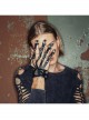 Ghost Head Rivets Metal Chain Decoration Black Punk Men Leather Gloves