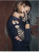 Ghost Head Rivets Metal Chain Decoration Black Punk Men Leather Gloves