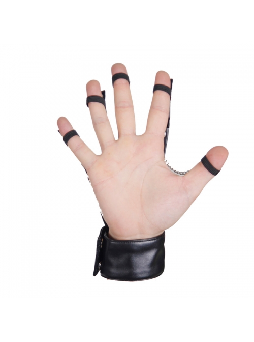 Ghost Head Rivets Metal Chain Decoration Black Punk Men Leather Gloves