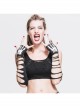 Metal Eyelet Strap Hand-Painted Devil'S Claw Patterns Black Punk Broken Holes Knit Women Gloves