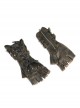 Side Metal Buckle Loop Metal Nail Lace-Up Brown Punk Leather Gloves
