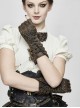 Side Metal Buckle Loop Metal Nail Lace-Up Brown Punk Leather Gloves