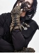 Side Metal Buckle Loop Metal Nail Lace-Up Brown Punk Leather Gloves
