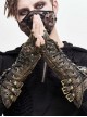 Side Metal Buckle Loop Metal Nail Lace-Up Brown Punk Leather Gloves