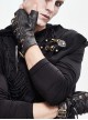 Metal Buckle Side Lace-Up Splice Mesh Black Punk Leather Men Gloves