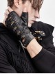 Metal Buckle Side Lace-Up Splice Mesh Black Punk Leather Men Gloves