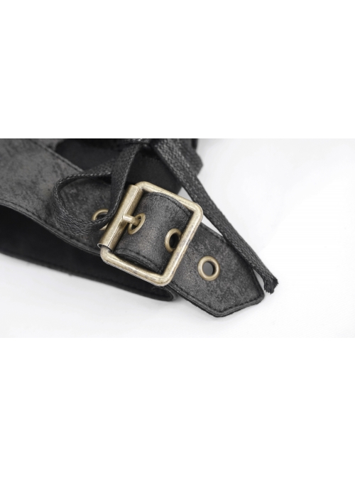 Metal Buckle Side Lace-Up Splice Mesh Black Punk Leather Men Gloves